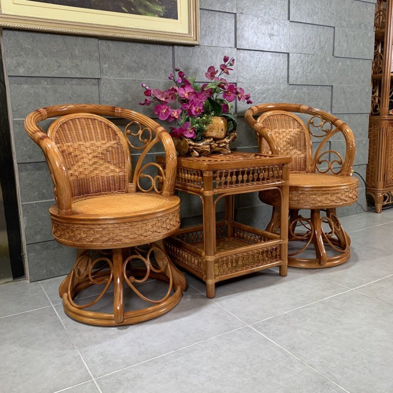 天然真藤椅三件休闲茶桌椅单人久坐舒服家用藤编旋转阳台小椅子,住宅家具,阳台椅,淘宝优惠券,粉丝福利购,淘宝优惠卷