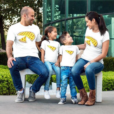 Family Matching Clothes Father Mother Daughter Son Pizza T-s