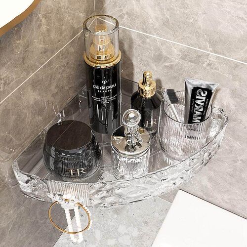 Wall-mounted transparent bathroom storage rack, no-drill tri