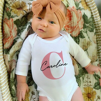 Baby Girl Name Romper Pregnancy Announcement Personalized Ba