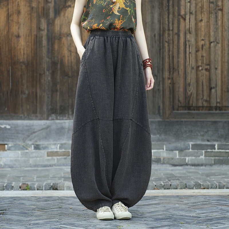 Ramie Sand Stir-fried Old Loose Casual Pants Womens Bloomer - 实物图