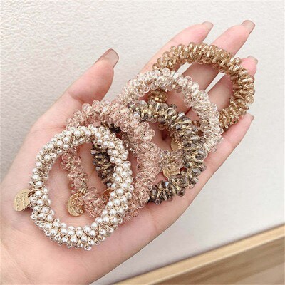 Ladies Pearl Multicolor Beads Hair Tie Elastic Hair Rope Sim