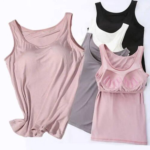 Womens Vest ops With Built In Bra Neck Vest Padded Slim Fit