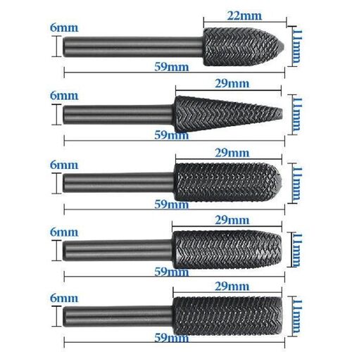5Pcs Rotary Rasp File Set Steel File 6mm Shank Carving Bit