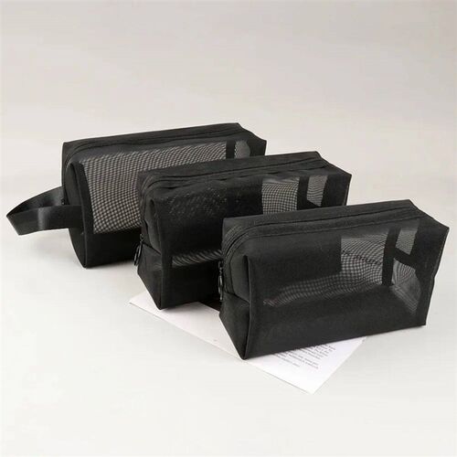 1PC Travel Black Mesh Cosmetic Bag Zipper Makeup Bag For Wom