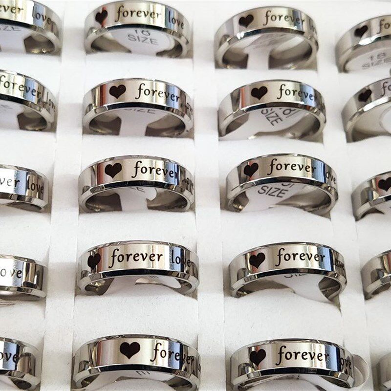 30pcs Heart  Love Stainless Steel 6mm Silver Plated Rings St