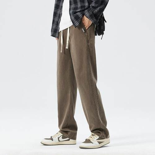 Summer Thin Mens Tencel Casual Pants Straight Wide Leg Ice S