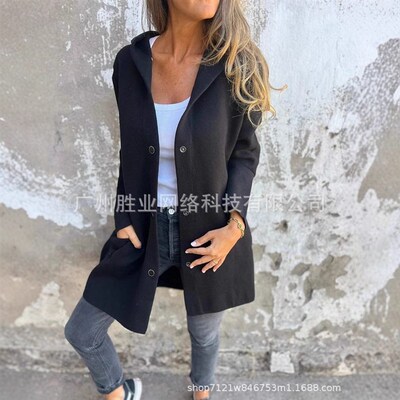 2025 Womens Solid lor Thickened Long-sleeved Woolen at at
