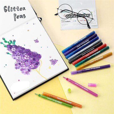 Glitter Markers Pen 12 Glitter Colors Metallic Shimmer闪光笔