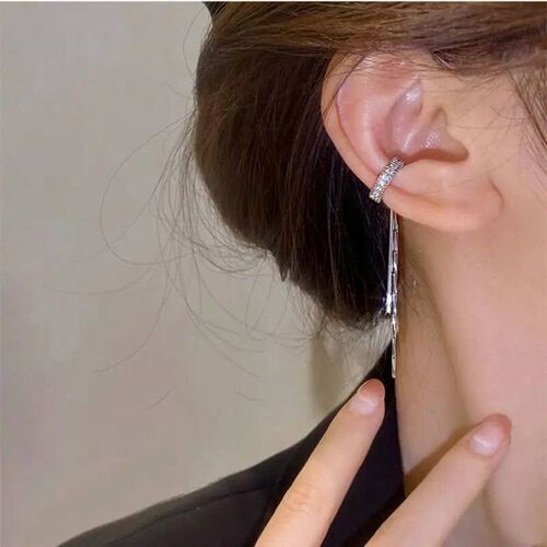 2023 New Fashion Zircon Shining C Shape Long Tassel Ear Cuff