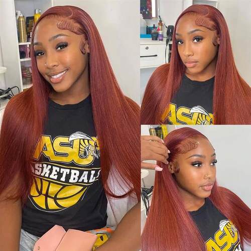 Reddish Brown Lace Front Human Hair Pre Plucked Dark Red Bro