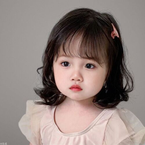 Short Curly Wig for Girls with Air Bangs Cute Kids Daily Ful
