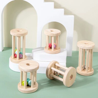 Baby Music Toy Wood Rolling Cage Bell Coloful Rattles & Mobi