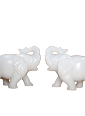 天然白玉石大象一对摆件客厅玄关酒柜装饰品吸水吸财象乔迁新居礼