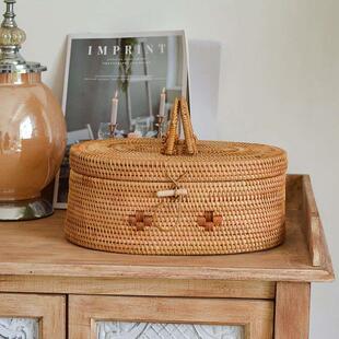 Rattan Weave Tabletop Miscellaneous Items Storage Basket/Box