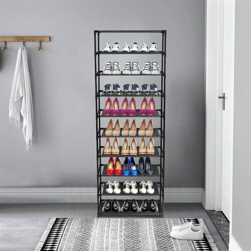 10 Tier Stackable Shoe Rack Storage Shelves - Stainless Stee