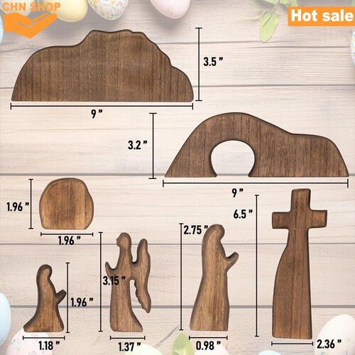 Empty Tomb Easter Scene and Cross Decoration Wooden Easter