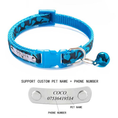 Nylon Camo Printing Adjustable Strap Cat Collar with Bells C