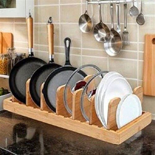 ABKO-Bamboo Pot Lid Organizer For Cabinet & Kitchen