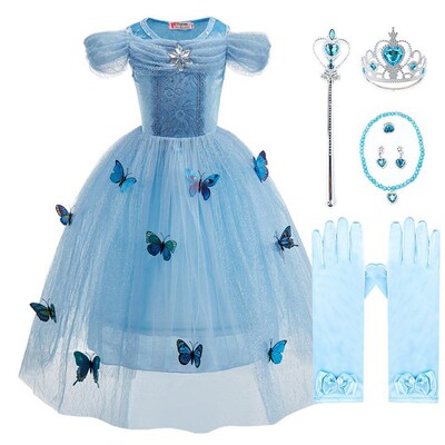 Cinderella Anna Elsa Costume Children Princess Dress for Gir