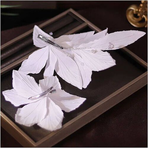 White Satin flower Petal Clip on Side Brides Hair Flower br