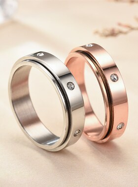 Rotatable Couples Rings with Diamonds Stainless steel rings