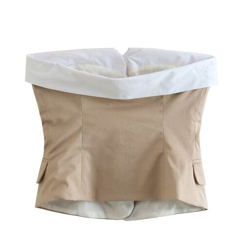 2023 New Contrast Tube Top Women Elegant Khaki Straight Neck