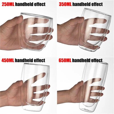 Double Wall High Borosilicate Glass Mug Heat Resistant Handl