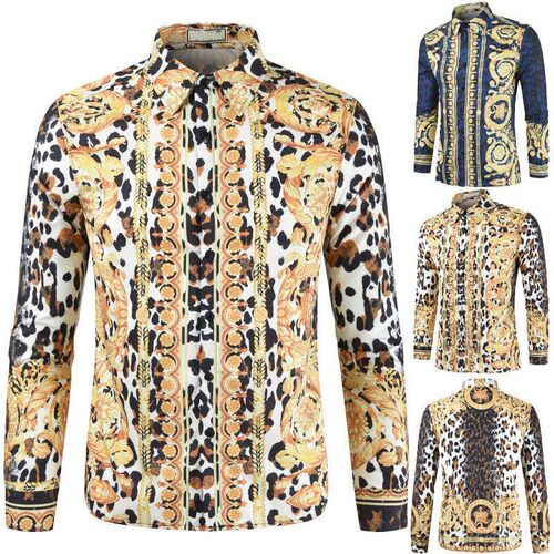 -Mens 3D Simple Color Fashion Floral Long Sleeve Mens Flow