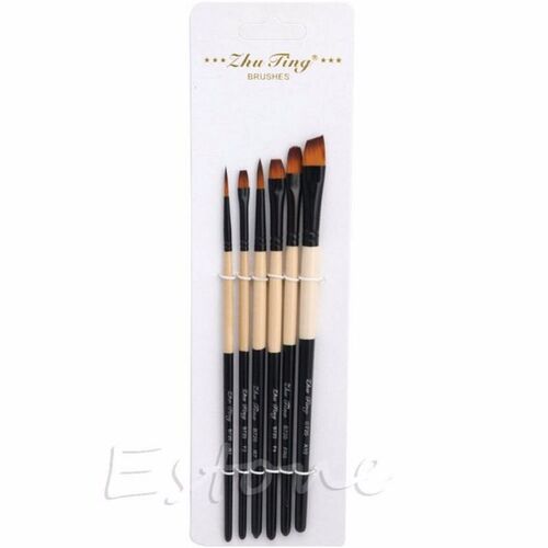 New Hot 6Pcs/Set Flat Nylon Hair Paint Brush Gouache Acrylic