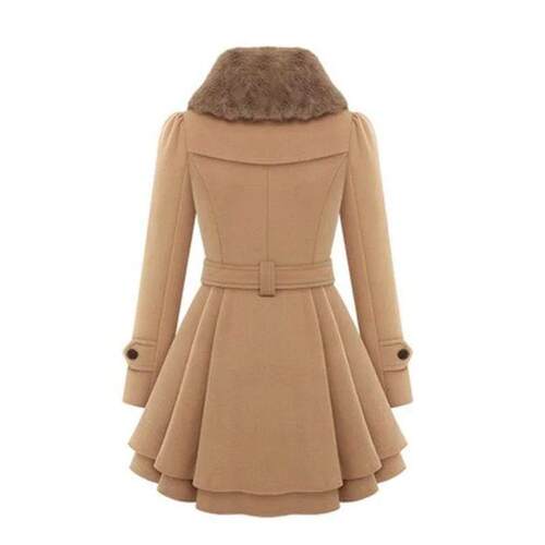 Womens Winter Slim Long Wool Sherpa Coat Double Breasted Pa