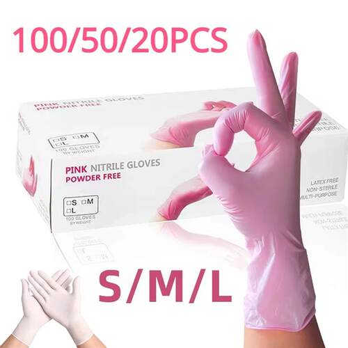 100/50/20PCS Light Pink White Disposable Nitrile Gloves Wate