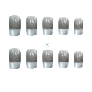 24 pieces of silver French fake nails, wearing nail stickers