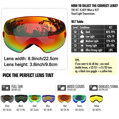 LOCLE Ski Glasses Double Layers UV400 Anti-fog Ski Goggles S