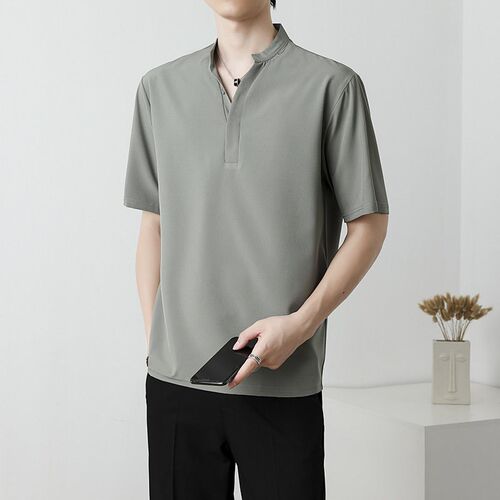 Mens Polo Shirt Summer Fashionable Solid Color Simple Colla