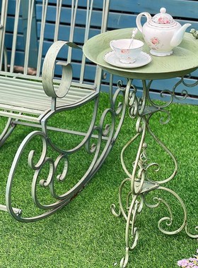 复古风庭院落地式铁艺喂鸟器荷叶三脚花架法式阳台客厅装饰花架