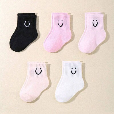 10 pairs  smiling face pattern kids socks, cute girls sock