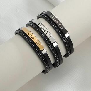New Simple Lettering Retro Braided Leather Brlet Punk Popula