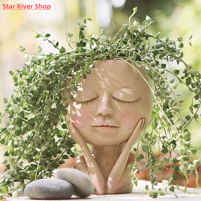 Flower Pot Character Human Face Vase Resin Succulent Plant P