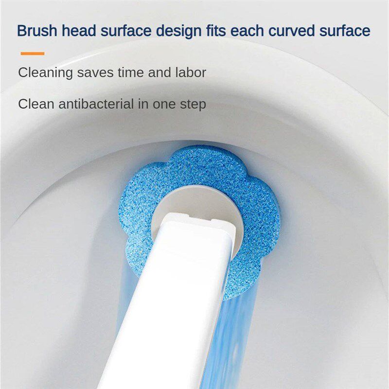 Wall-mounted Disposable Toilet Brush Cleaner with 6 Replacem - 实物图