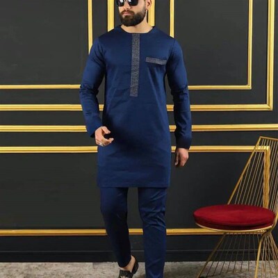 2024 New African Traditional Mens Set Elegant and Fashionab