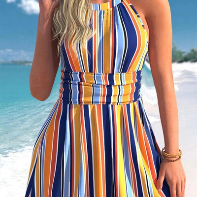 New Summer High Elastic Bikini Set with Vertical Stripe Prin