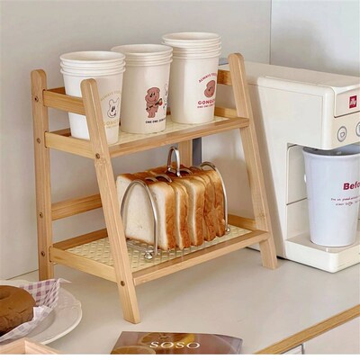 Wooden Storage Shelf for Kitchen Rattan Desktop Organizer Di