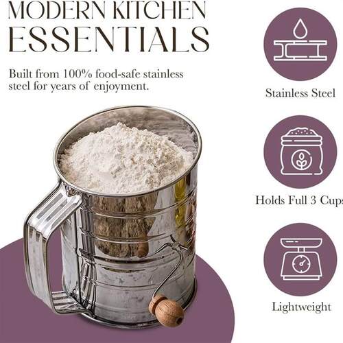 Flour Sifter Stainless Steel Rotary Hand Crank Sifter Baking