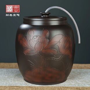 水缸陶瓷水桶家用储水用带盖老式 过滤纯净水桶茶台泡茶抽水茶水桶