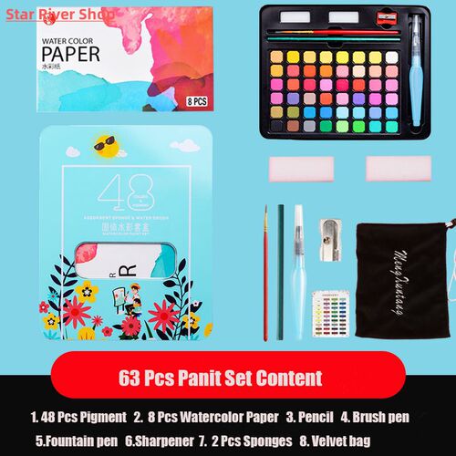63 Pcs Professional Watercolor Paint Set 48 Colors Painting
