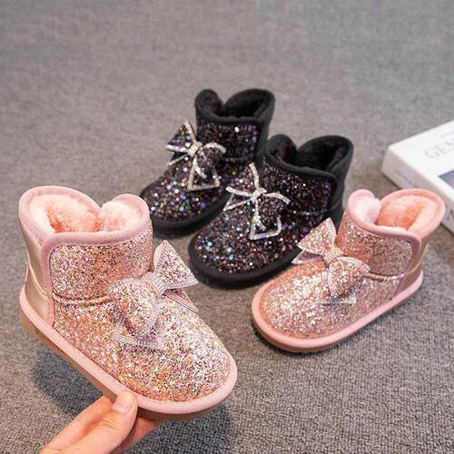 Girls Snow Boots Cute Bow Rhinestones Casual Winter Warm 202