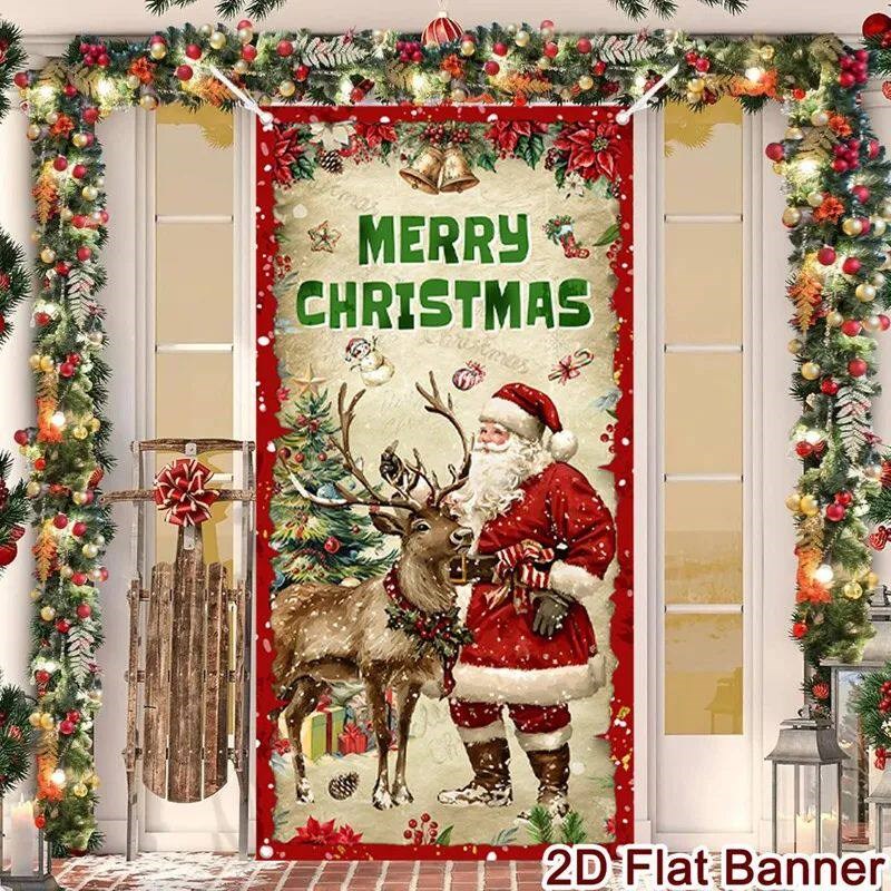 Merry Christmas Porch Door Banner Hanging Ornament Christmas - 实物图