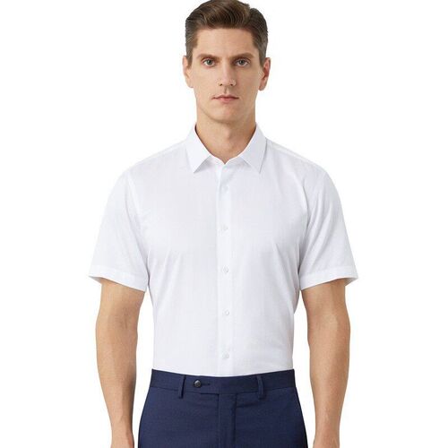 Bamboo fiber stetch mens white long short sleeve shirt whit