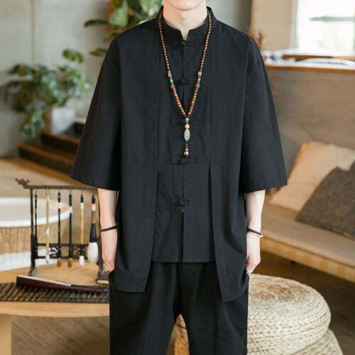 -Large size mens new disc button Tang suit mens retro shor